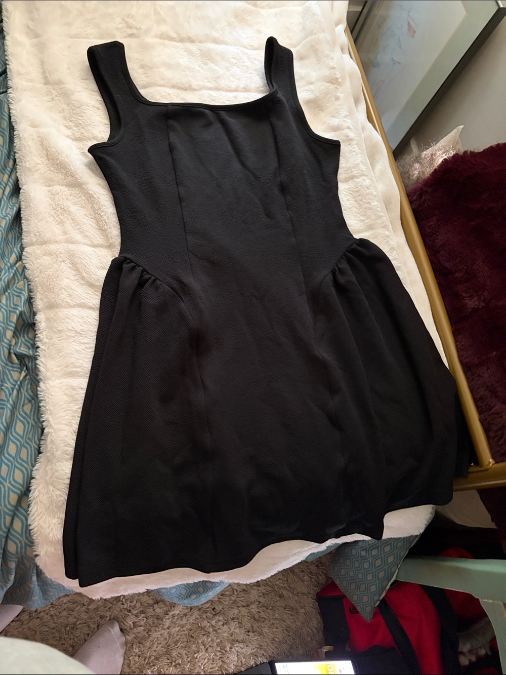 Classic Black Women's Square-Neck Dress